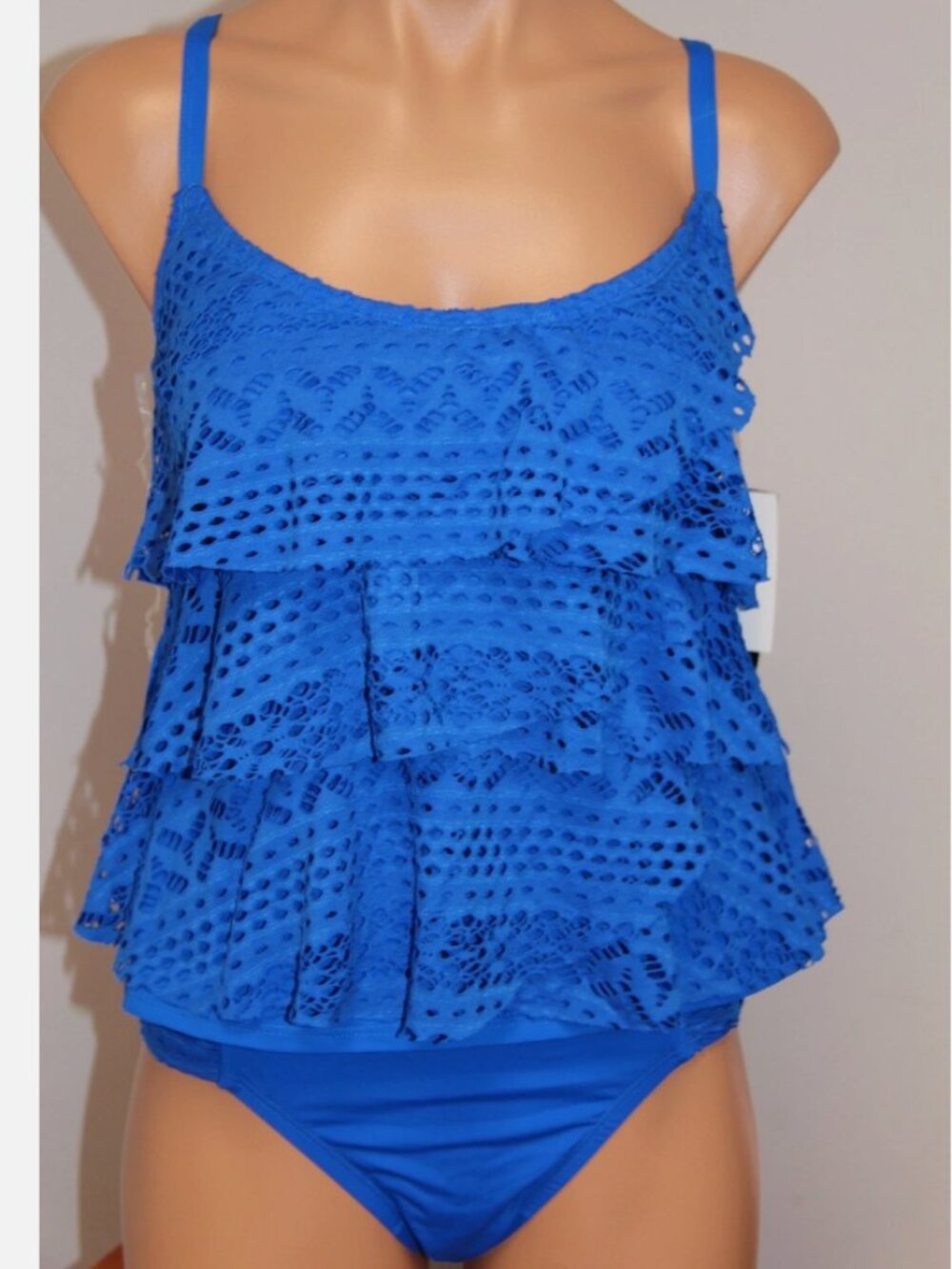 NWT Jones New York Swimsuit Bikini Tankini 2pc Set Sz 8 Royal crochet